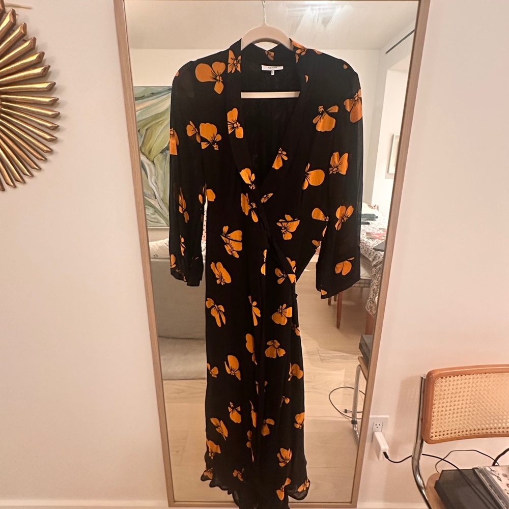 GANNI Black Dress with Orange Floral Pattern
